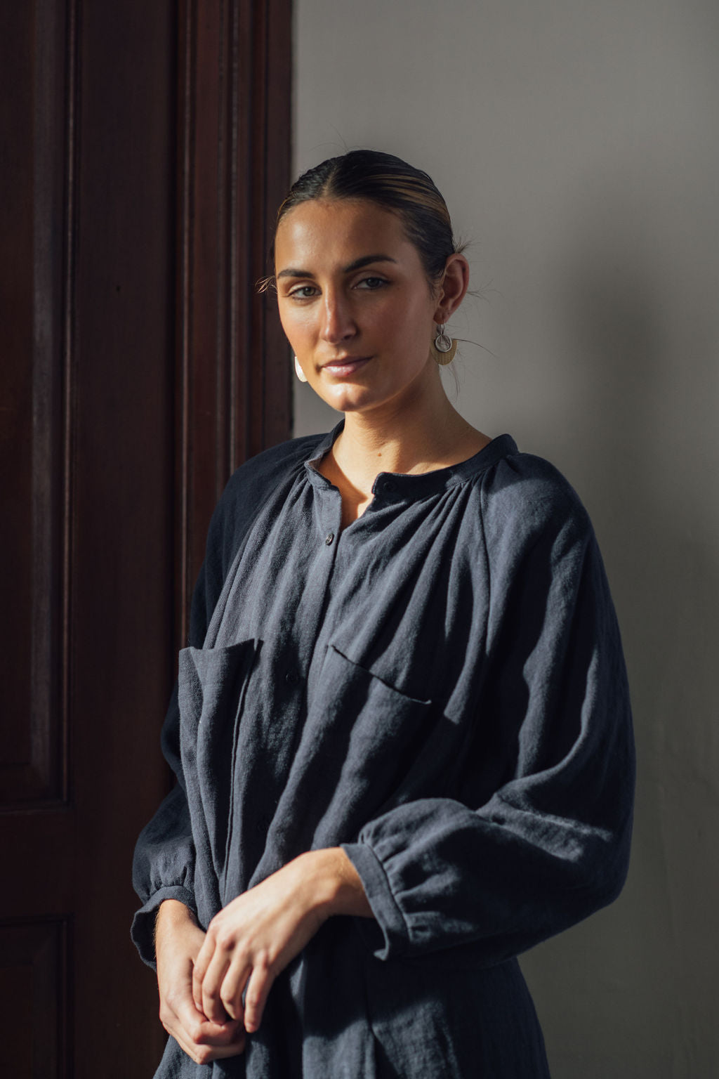 Gathered Linen Shirt Dress