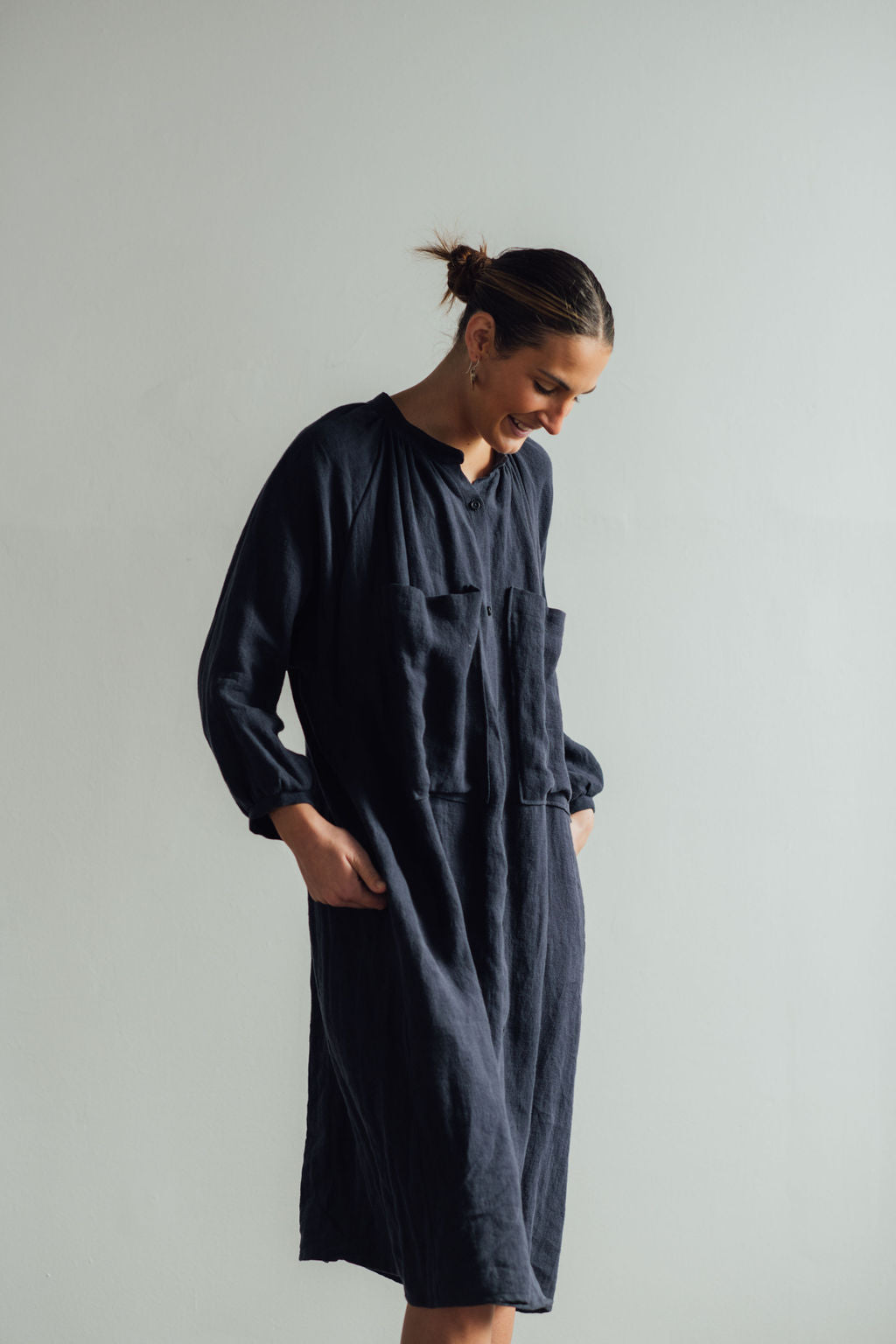 Gathered Linen Shirt Dress