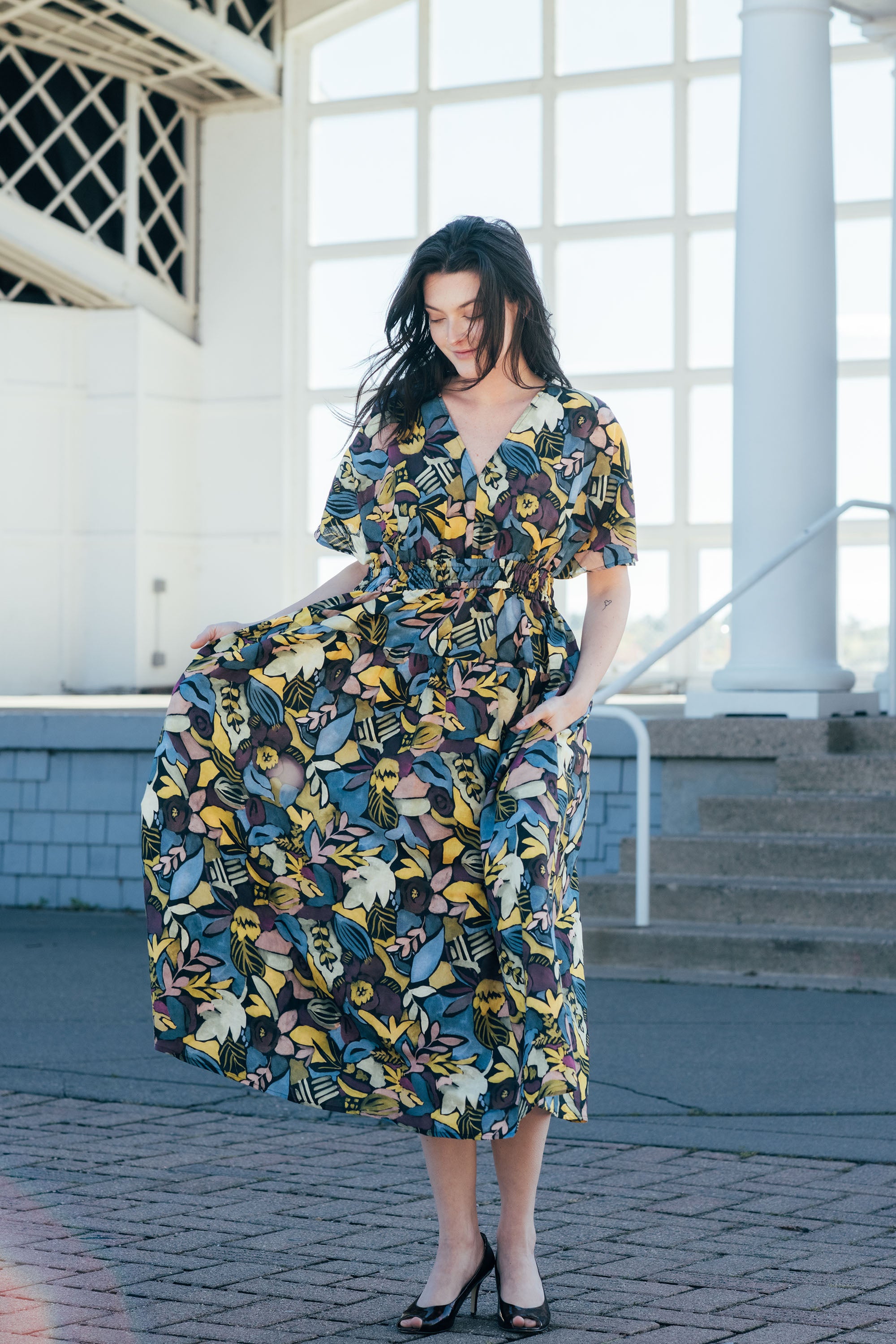 Tiered V-Neck Midi Dress