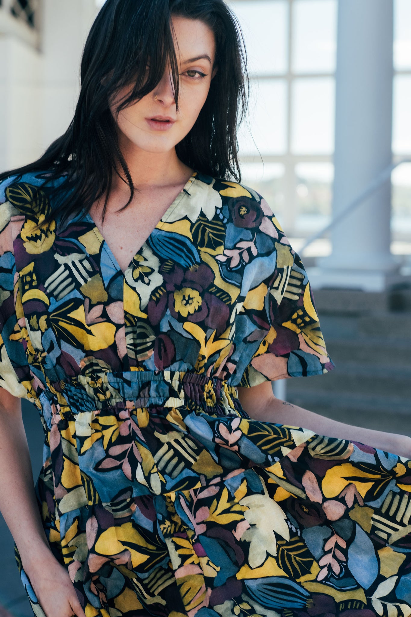 Tiered V-Neck Midi Dress