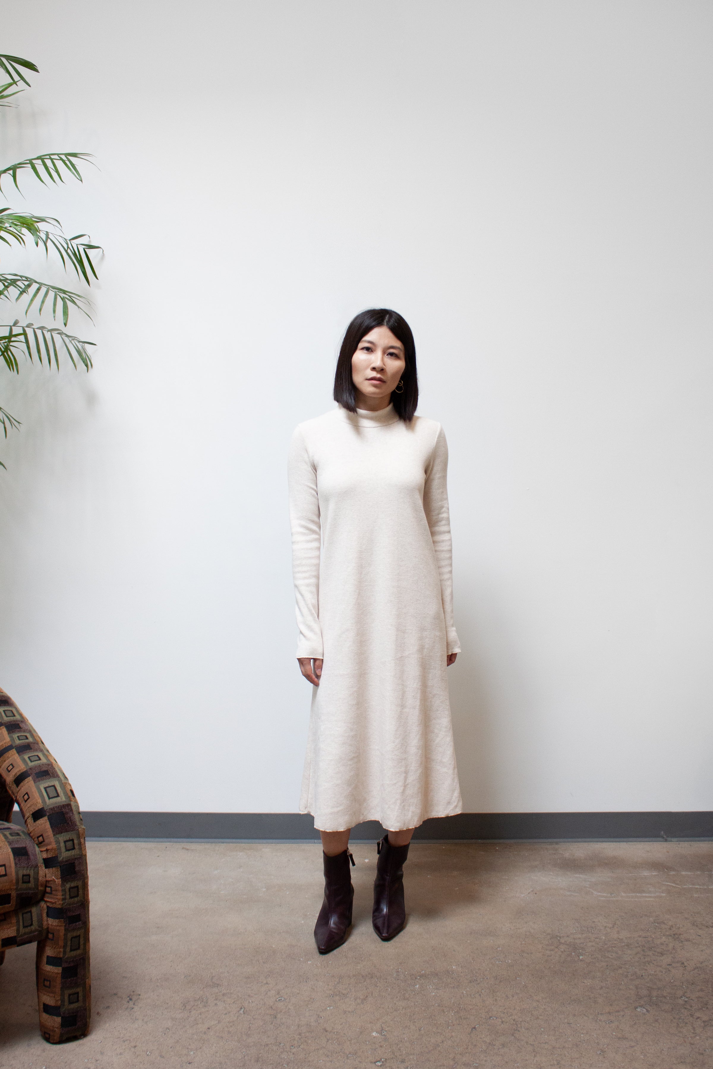 A-Line Midi Sweater Dress L / Black and White Mini Strip A-Line Midi Sweater Dress L / Black and White Mini Strip